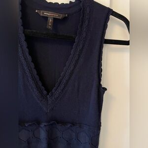 BCBG Pointelle Silk Cotton Crochet Lace Trim Knit Sweater Vest Sleeveless Dress